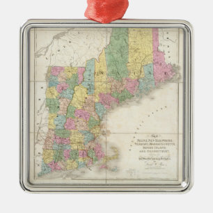 Vintage Karte von Neu-England (1839) Silbernes Ornament