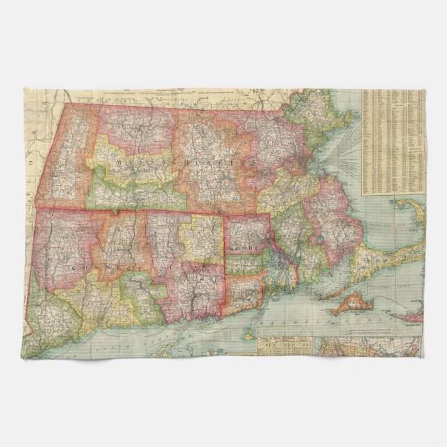 Vintage Karte von Neu-England States (1900) Küchentuch (Horizontal)