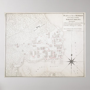 Vintage Karte von neuem Bern NC (1769) Poster