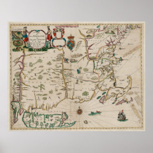 Vintage Karte von Neuengland (1675) Poster