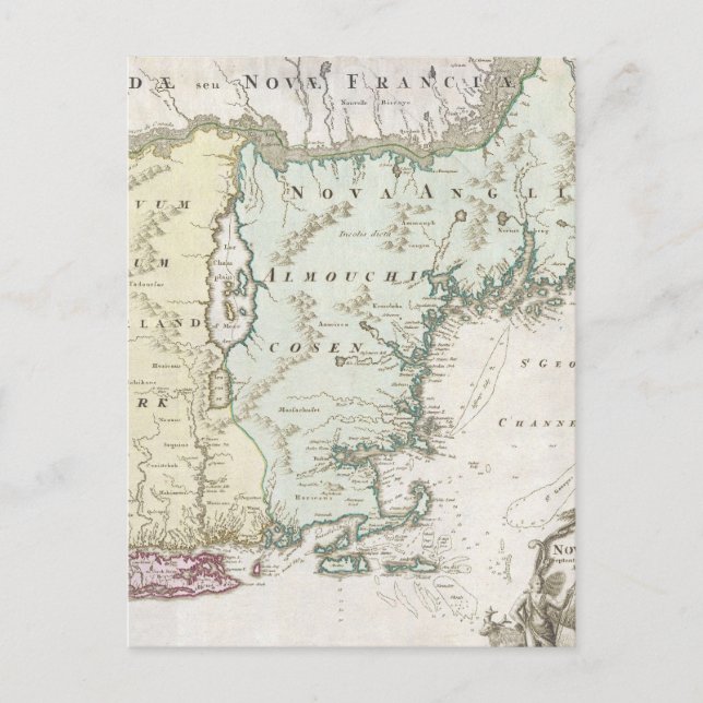Vintage Karte von Neuengland (1716) (Vorderseite)