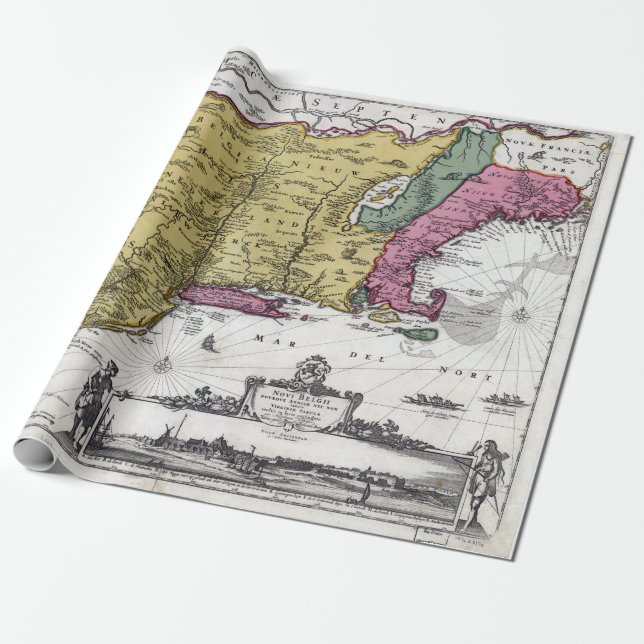 Vintage Karte von Neuengland Geschenkpapier (Ungerollt)