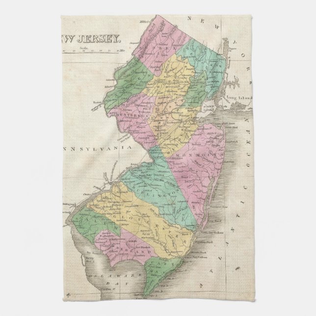 Vintage Karte von New-Jersey (1827) Geschirrtuch (Vertikal)