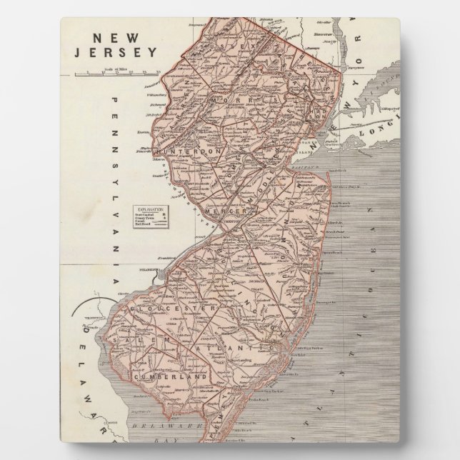 Vintage Karte von New Jersey (1845) Fotoplatte (Vorderseite)