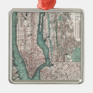 Vintage Karte von New York (1897) Silbernes Ornament