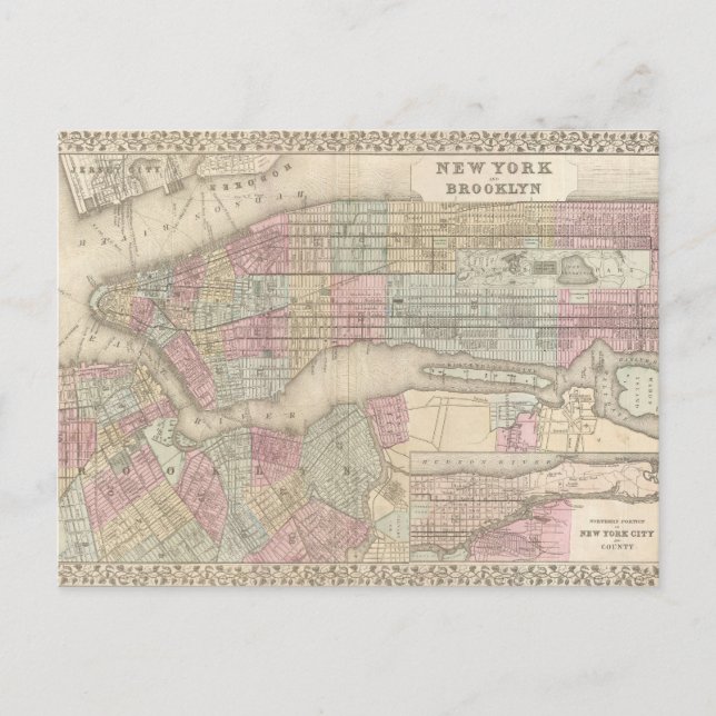 Vintage Karte von New York City / Brooklyn (Vorderseite)