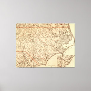 Vintage Karte von Nord-Carolina (1865) Leinwanddruck