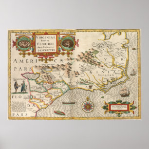Vintage Karte von North Carolina (1638) Poster