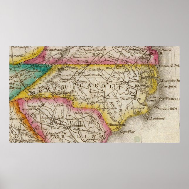 Vintage Karte von North Carolina (1822) Poster (Vorne)