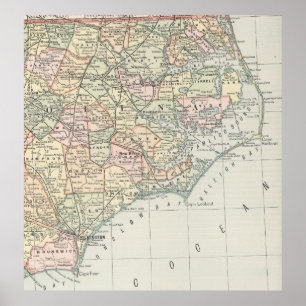 Vintage Karte von North Carolina (1891) Poster