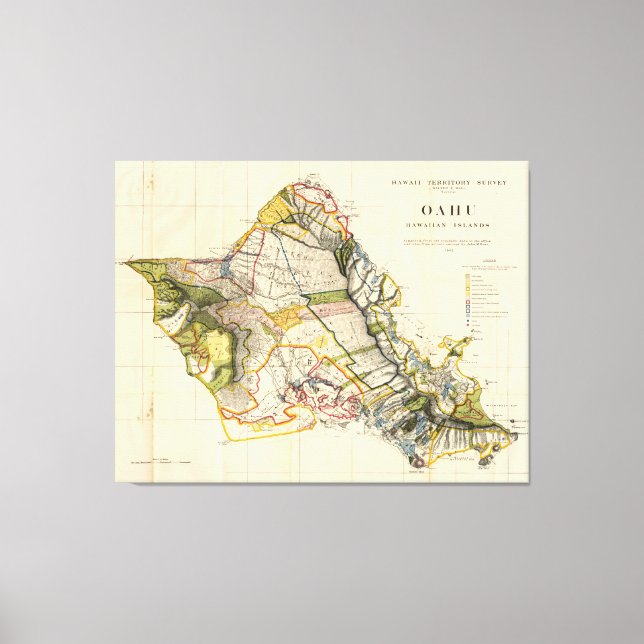Vintage Karte von Oahu Hawaii (1906) Leinwanddruck (Vorderseite)