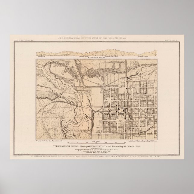 Vintage Karte von Ogden UT (1877) Poster (Vorne)