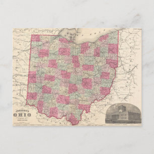 Vintage-Karte von Ohio (1864) Postkarte