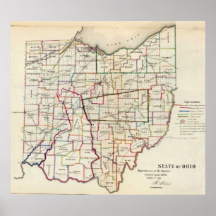 Vintage Karte von Ohio (1866) Poster