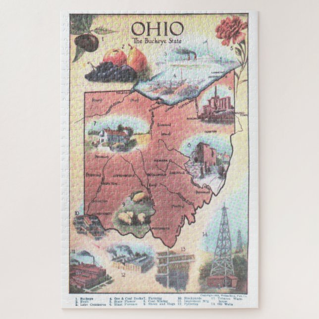 Vintage Karte von Ohio (1921) (Vertikal)
