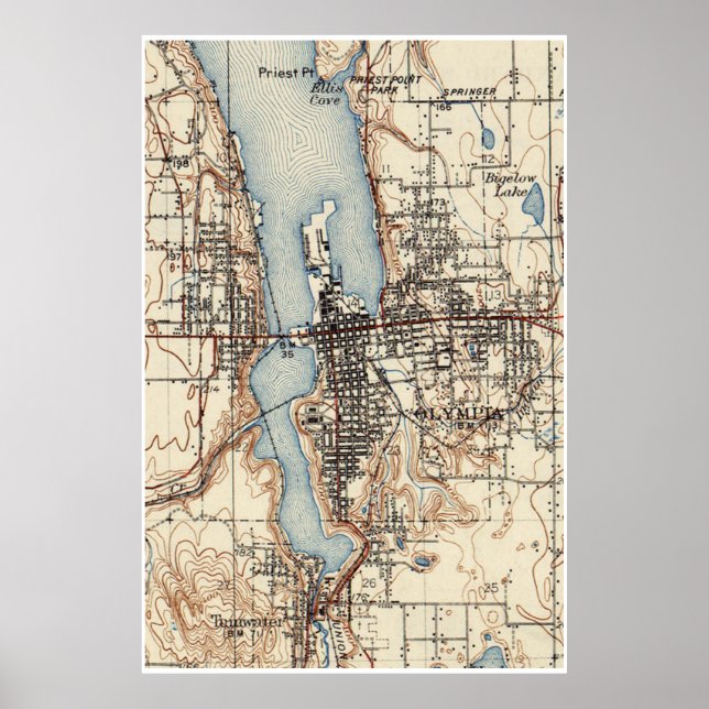 Vintage Karte von Olympia Washington (1934) Poster (Vorne)