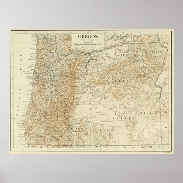 Vintage Karte von Oregon (1911) Poster (Vorne)