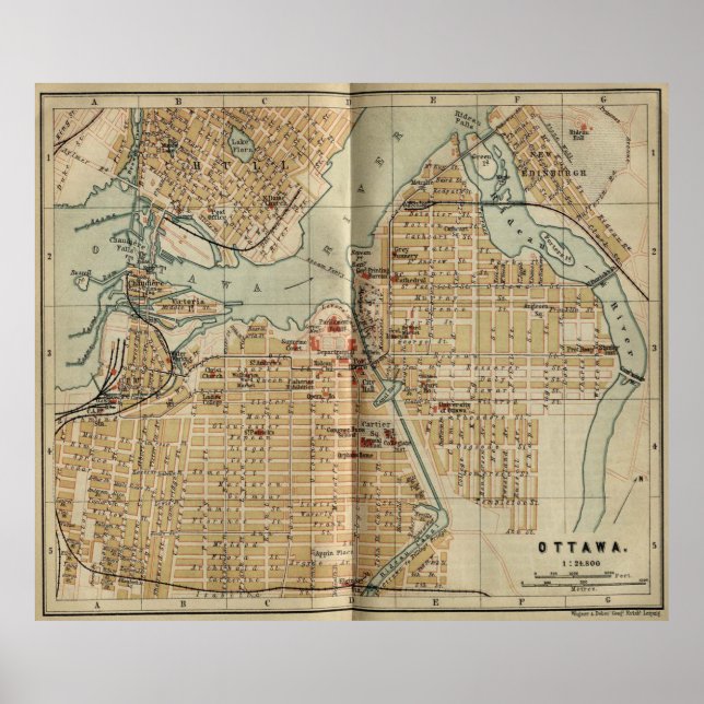 Vintage Karte von Ottawa Kanada (1894) Poster (Vorne)