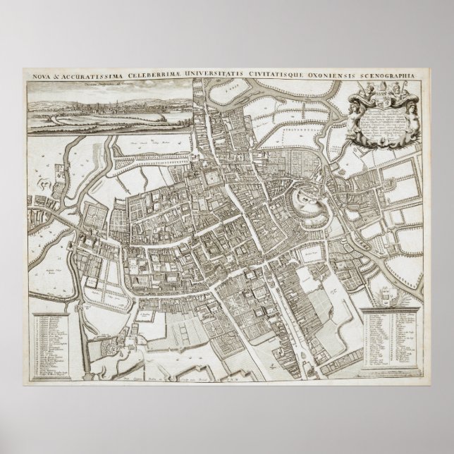 Vintage Karte von Oxford England (1675) Poster (Vorne)