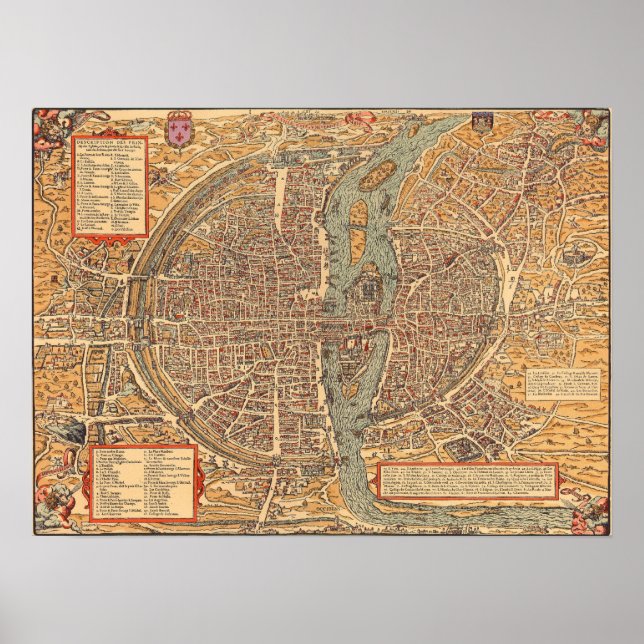 Vintage Karte von Paris (1575) Poster (Vorne)