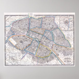Vintage Karte von Paris (1865) Poster