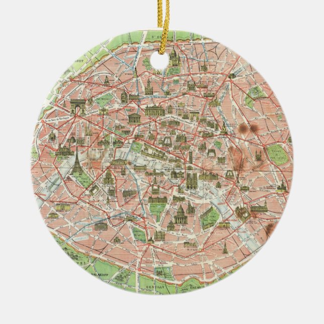 Vintage Karte von Paris (1920) Keramikornament (Vorne)