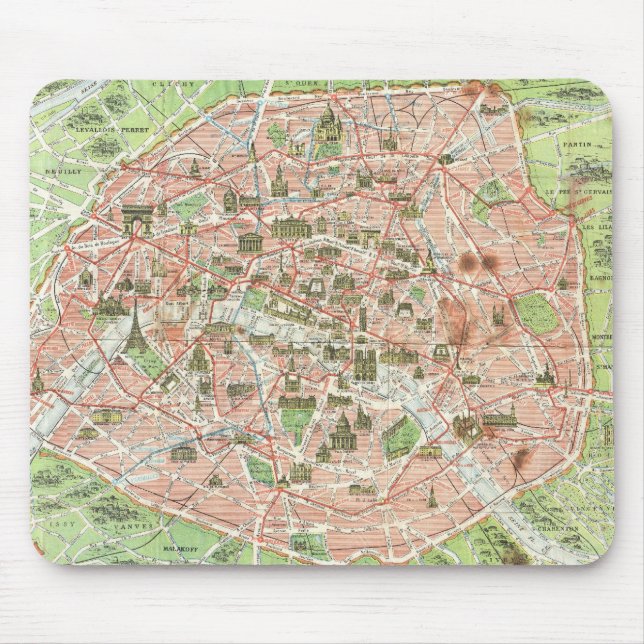 Vintage Karte von Paris (1920) Mousepad (Vorne)