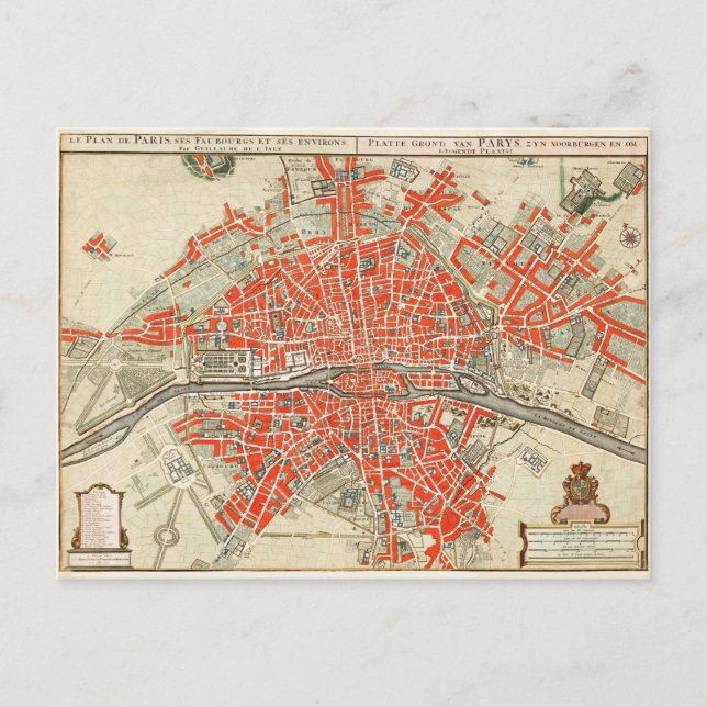 Vintage Karte von Paris Frankreich (1721-1774) (Vorderseite)