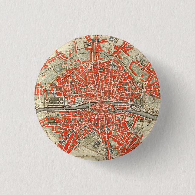 Vintage Karte von Paris Frankreich (1721-1774) Button (Vorderseite)