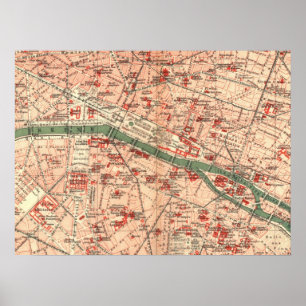 Vintage Karte von Paris Frankreich (1910) Poster