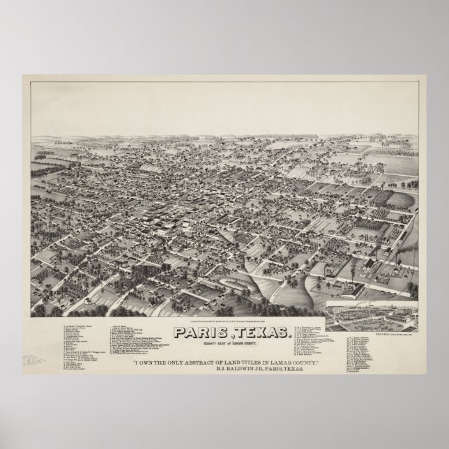 Vintage Karte von Paris Texas (1885) Poster (Vorne)
