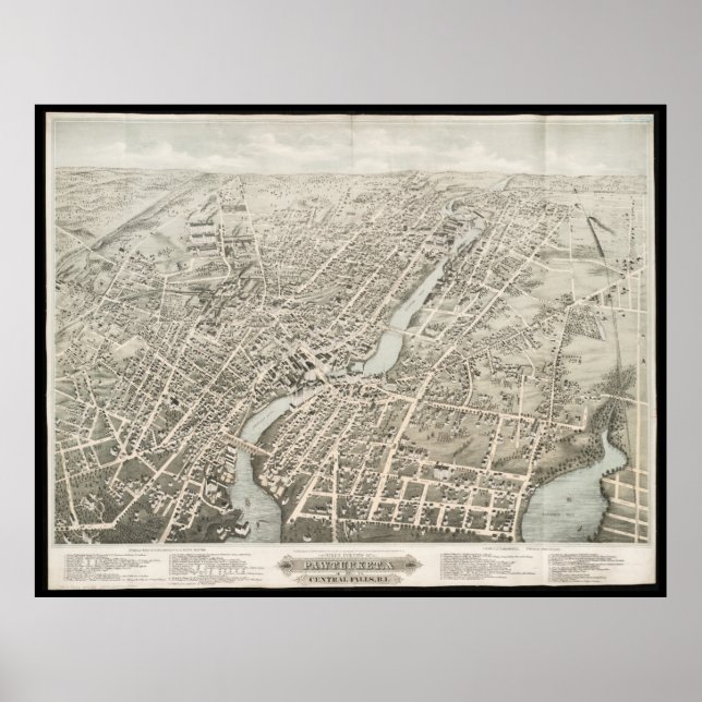 Vintage Karte von Pawtucket RI (1877) Poster (Vorne)