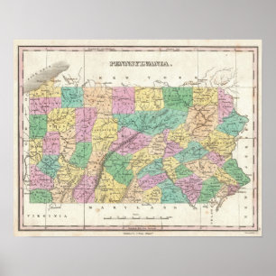 Vintage Karte von Pennsylvania (1827) Poster