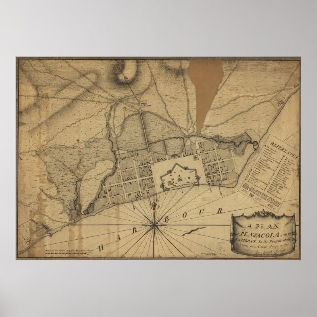 Vintage Karte von Pensacola Florida (1778) Poster (Vorne)