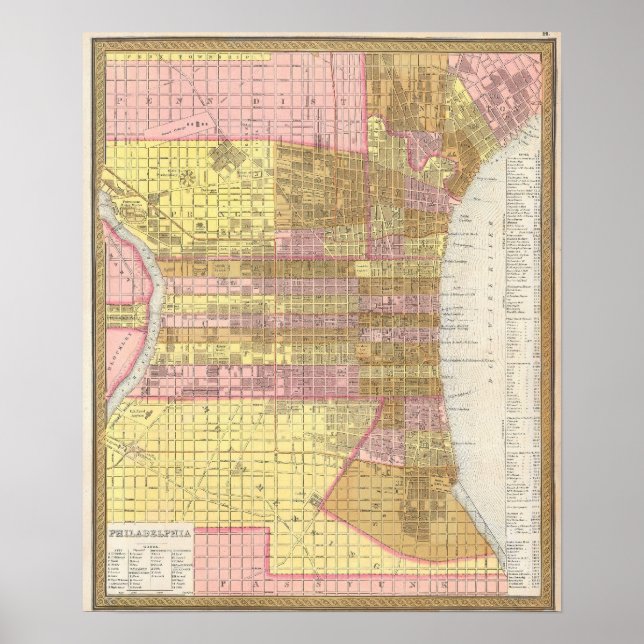 Vintage Karte von Philadelphia (1846) Poster (Vorne)