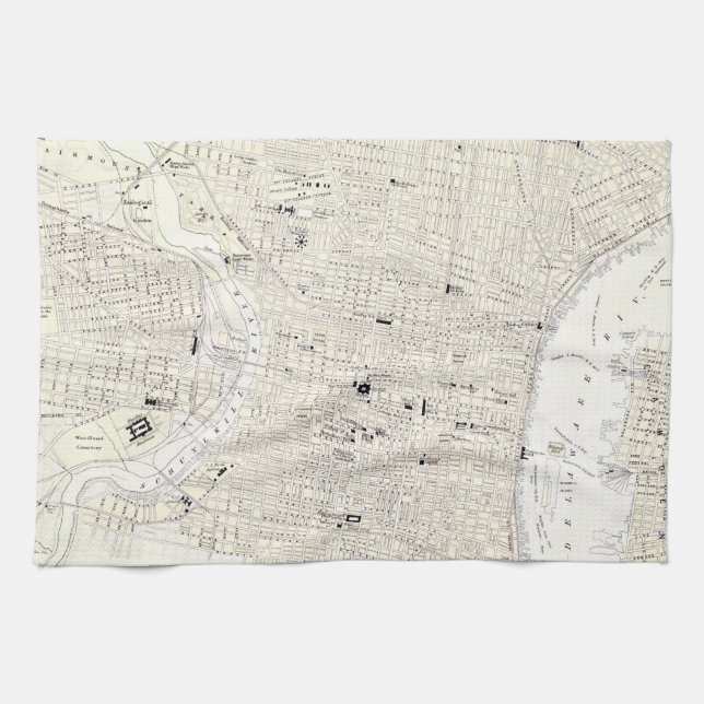 Vintage Karte von Philadelphia (1885) Handtuch (Horizontal)
