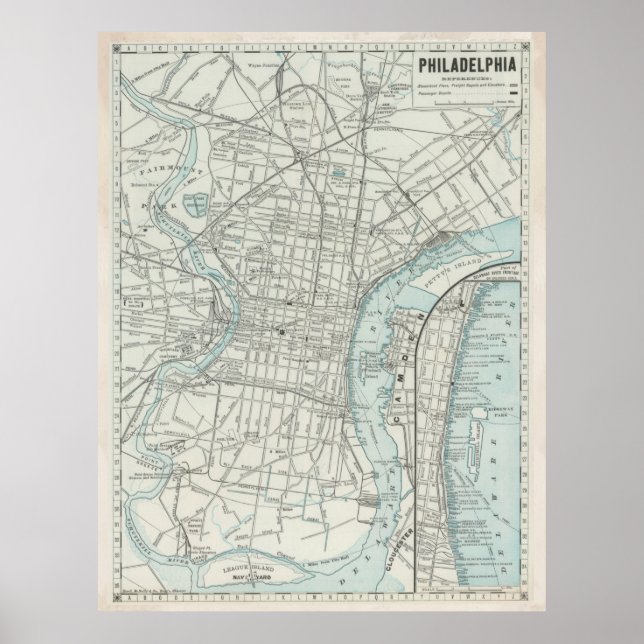 Vintage Karte von Philadelphia PA (1889) Poster (Vorne)