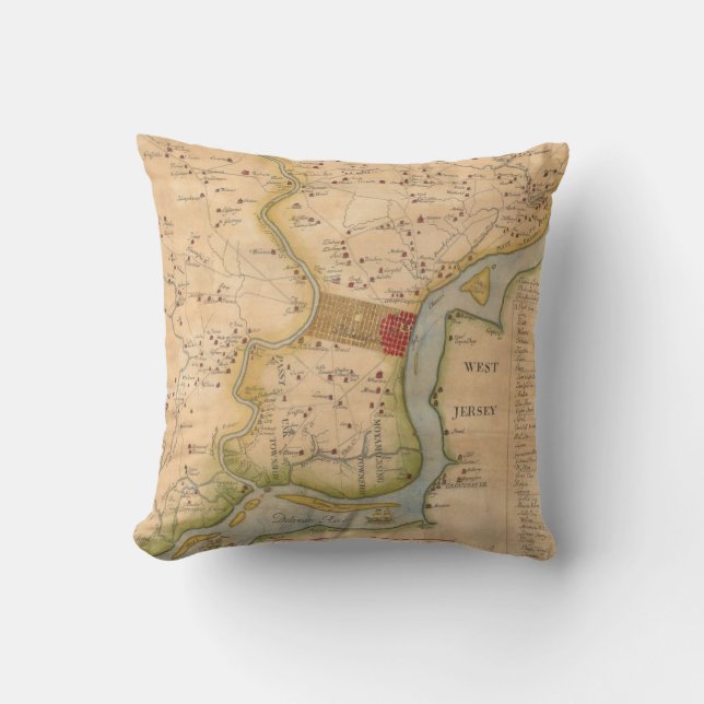 Vintage Karte von Philadelphia Pennsylvania (1750) Kissen (Vorderseite)