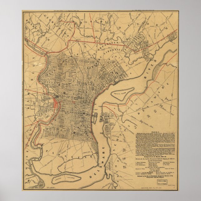 Vintage Karte von Philadelphia Pennsylvania (1857) Poster (Vorne)