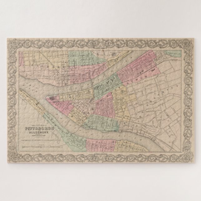 Vintage Karte von Pittsburgh PA (1855) (Horizontal)