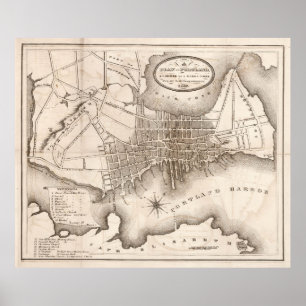 Vintage Karte von Portland ME (1846) Poster