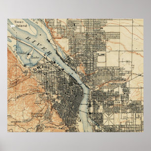 Vintage Karte von Portland Oregon (1896) Poster