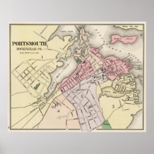 Vintage Karte von Portsmouth NH (1877) Poster