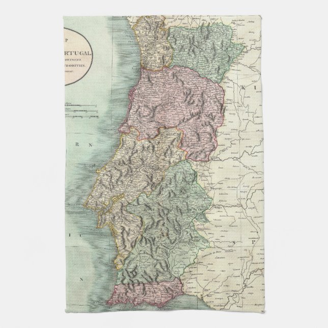 Vintage Karte von Portugal (1801) Handtuch (Vertikal)