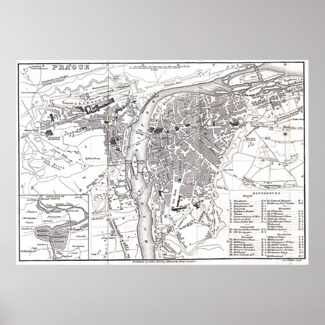 Vintage Karte von Prag (1858) Poster (Vorne)