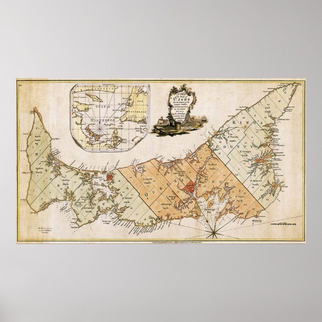 Vintage Karte von Prince Edward Island (1775) Poster (Vorne)