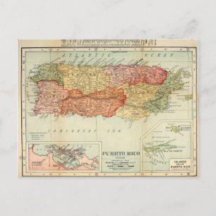 Vintage-Karte von Puerto Rico, 1898 Postkarte