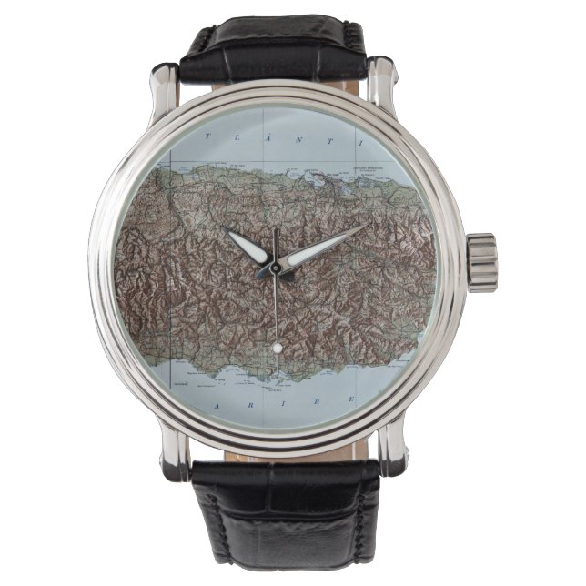 Vintage Karte von Puerto Rico (1952) Armbanduhr (Vorderseite)
