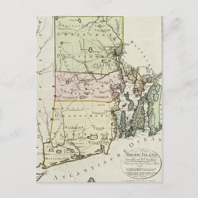 Vintage Karte von Rhode Island (1797) (Vorderseite)