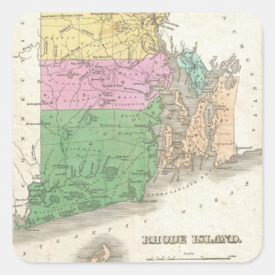 Vintage Karte von Rhode Island (1827) Quadratischer Aufkleber
